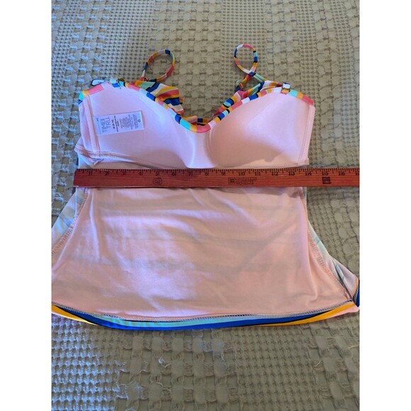NEW Time and Tru Bikini Swimsuit Top ONLY Size Medium 8-10 Stripes Blue Pink - Picture 8 of 10